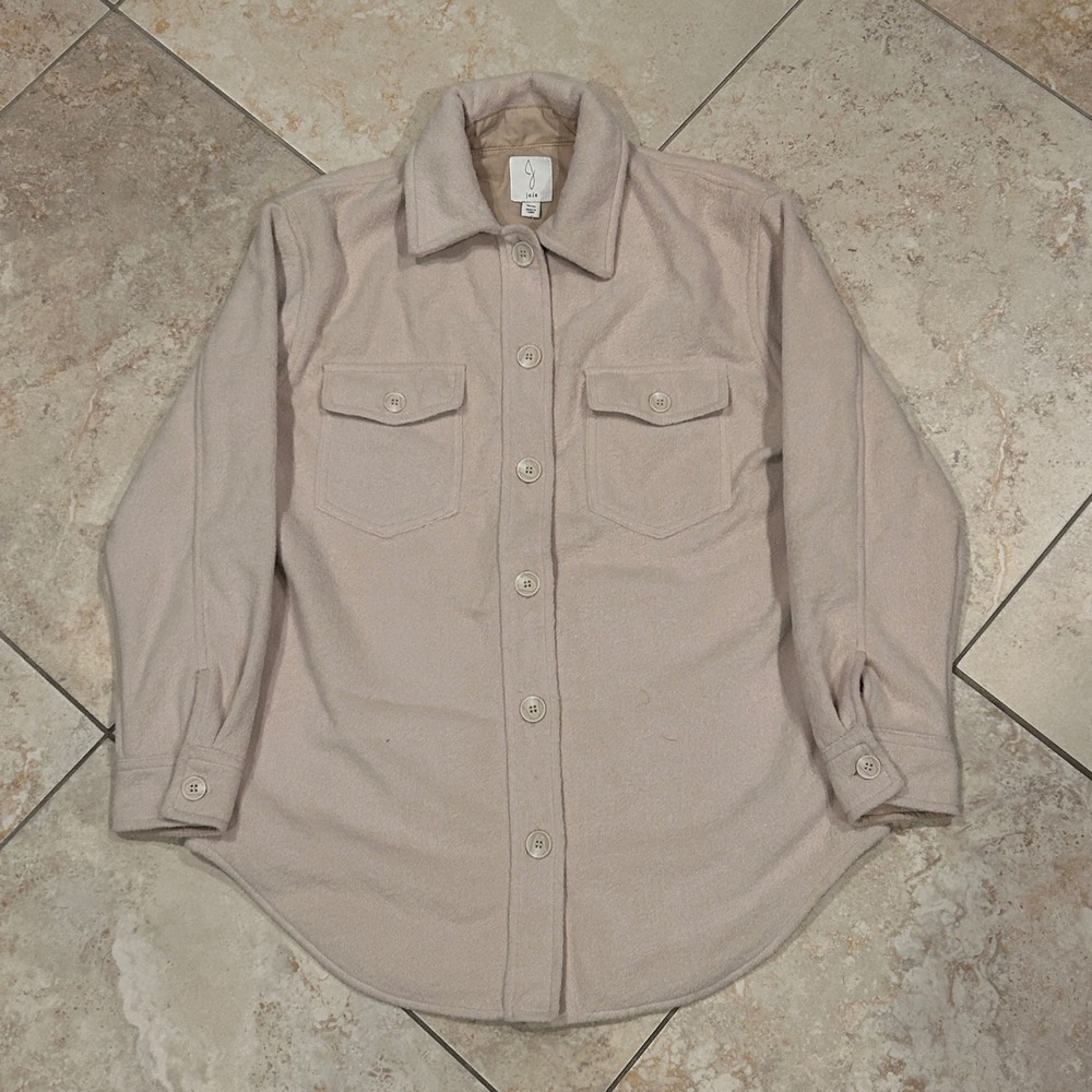 Joie Button Front Shacket Womens M Beige Jacket Fleece Oversized Cozy Utility
